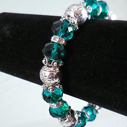 Plus Size Stretch Bracelet - Sparkling Green Glass Crystals, Rhinestone Spacers, Large Comfy 8 Inch