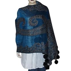 Rectangular Wool Scarf Handcrafted Items Clothes from India with Pom-Pom 28 x 72 inches (jstl313)