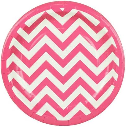 Chevron 7" Round Paper Plate (Hot Pink and White)