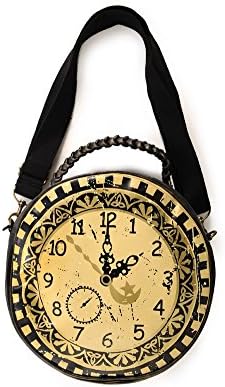 Banned Steampunk Clock Handbag Circular Round Shoulder Bag with Skull Earrings