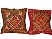 Sofa Cushion Covers-2 Fire Engine Red Sequin Embroidery Sari Toss Pillow Cushion Covers