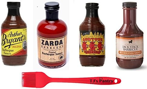 Kansas City BBQ Sauce Variety Pack (4) + TJs Pantry Silicone Basting Brush (Variety #3)