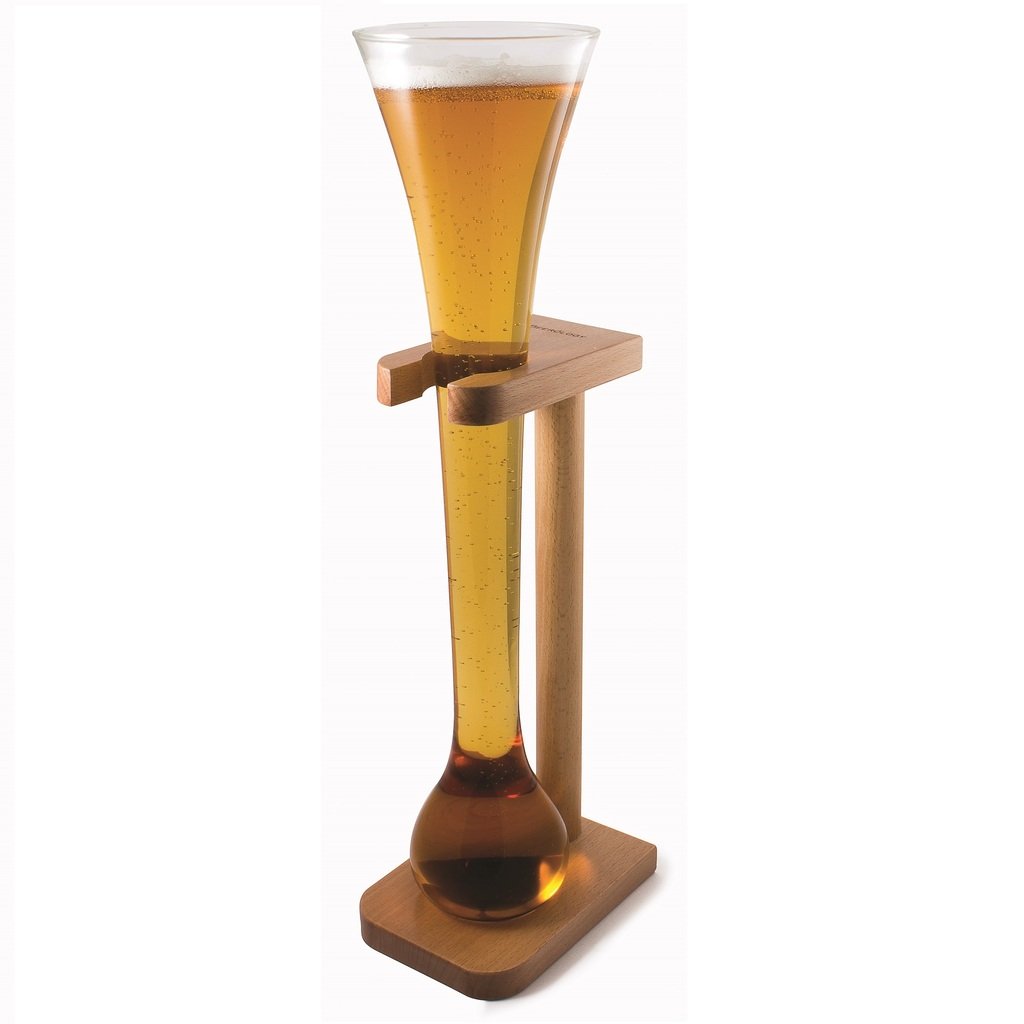 HALF YARD of Ale Glass with Wooden Stand Kwak Glassware Tall Beer Lager