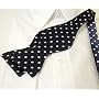 100% Woven Silk Bow Tie - Navy Blue & White Polka Dots