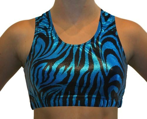 GemGear Metallic Animal Print Raser Sports Bra, MTZ11 (Turquoise Metallic Zebra) Small