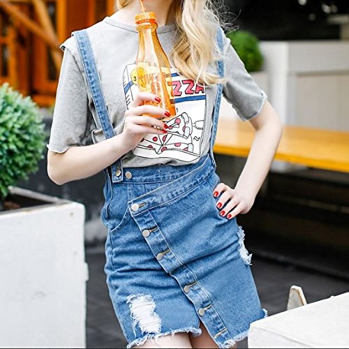 (ALLURE) サロペット かた紐付き デニム　ラップ風 スカート 台形 ミニ クラッシュ ブルー AF0510