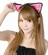 フワフワ猫耳カチューシャ 前耳 黒/ピンク