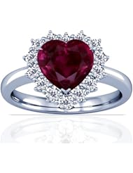 14K White Gold Heart Cut Ruby Ring With Sidestones