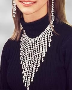 Sunnywood 3411 Silver Rhinestone Necklace And Earrings Set