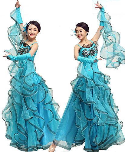 (Wansi) 発表会用 ラテン系 豪華 ダンスドレス ワルツ専用スカート 社交ダンスドレス モダンダンス 衣装 開場ドレス ワンピース