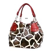 Red Large Giraffe Print Faux Leather Satchel Bag Handbag