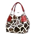 Red Large Giraffe Print Faux Leather Satchel Bag Handbag