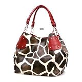Red Large Vicky Giraffe Print Faux Leather Satchel Bag Handbag Purse