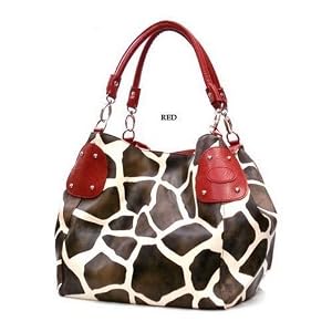 Red Large Vicky Giraffe Print Faux Leather Satchel Bag Handbag Purse