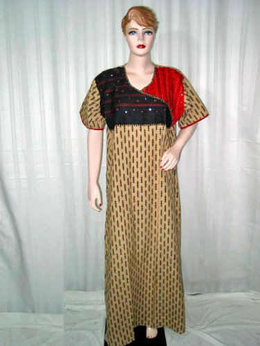 Womens Maxi Dress Printed Cotton Caftan Kaftans Khaki Black Red Evening Wear