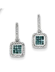 Sterling Silver With White/Blue Diamonds Square Post Dangle Earrings