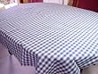 French Country Blue and Tan Gingham Check Cotton Tablecloth 63" By 118"
