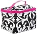 Cute! Cosmetic Makeup Bag Case Damask Print Hot Pink Trim Black White Small
