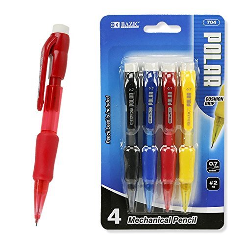 4-Pack Mini 0.7mm Mechanical Pencils Rubber Grip, Eraser by Bazic