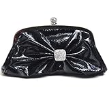 Black Patent Leather Evening Bag Bow Rhinestone