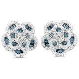 10K White Gold 2.00 Carat White and Treated Blue Diamond Earrings
