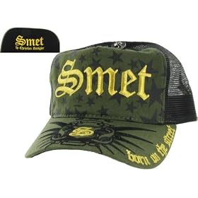 SMET Christian Audigier Ed Hardy Mens Womens Unisex Tattoo Trucker Hat Green/Black