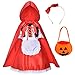 Little Red Riding Hood Dress Halloween Cosplay Costumes for Girls With Cloak,Headband,Bag 7T-8T(130cm)
