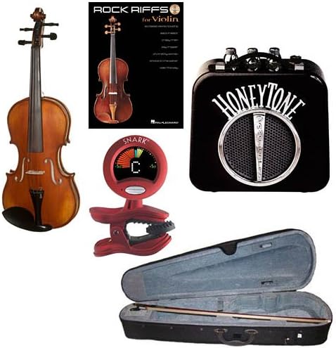 RockStar Violin Pack - Acoustic Violin (1/10 Size) w/Electric Pickup, Mini Amp, Violin Tuner/Metronome & Rock Riffs Violin Book