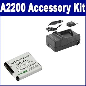 Canon Powershot A2200 Digital Camera Accessory Kit includes: SDNB8L Battery, SDM-1517 Charger
