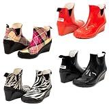Women's & Ladie's Ankle Short Wedge Heels Rubber Booties Rain Boots