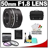 Sony Alpha 50mm f/1.8 DT SAM Lens with 3 (UV/FLD/CPL) Filter Set + Case + D ....