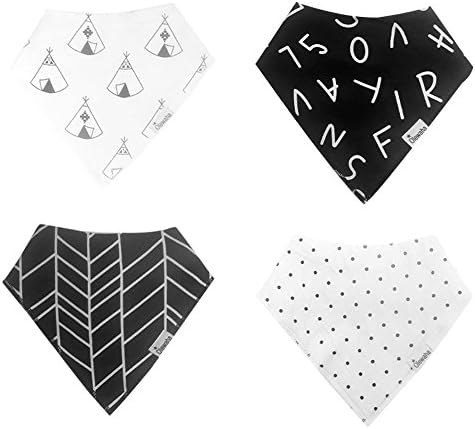 Bibs, Baby Bandana Drool Bibs with Snaps for Boys and Girls Set 4 Pack of Extra Absorbent Organic Cotton Modern Baby Gift Set for Drooling Feeding and Teething