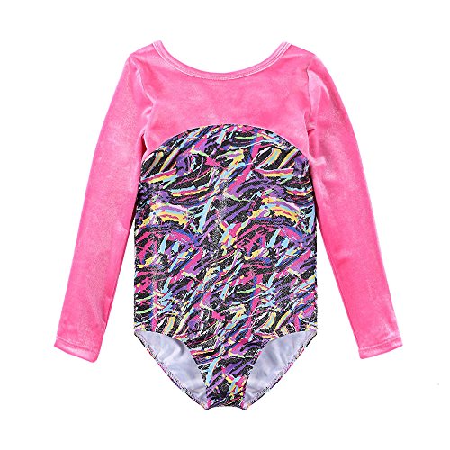 Girls Spliced Painted pattern Shinning Gymnastic Long sleeve Leotard 5-14 Years
