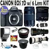 Canon EOS 7D 6 Lens Deluxe Kit with Sigma 28-70 F2.8-4 DG Lens - Canon EF 75-300mm f/4-5.6 III Telephoto Zoom Lens - 500mm Preset Lens - 650-1300 Super Telephoto Zoom Lens - .40x Fisheye Lens - 2.2x Telephoto Lens - 16 GIG Memory Card - 3 Year Celltime Warranty
