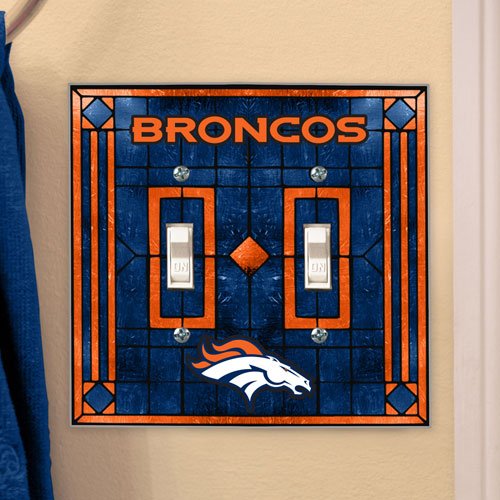 Denver Broncos NFL Art Glass Double Switch Plate Cover