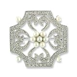 14K White Gold Diamond & Pearl Pin