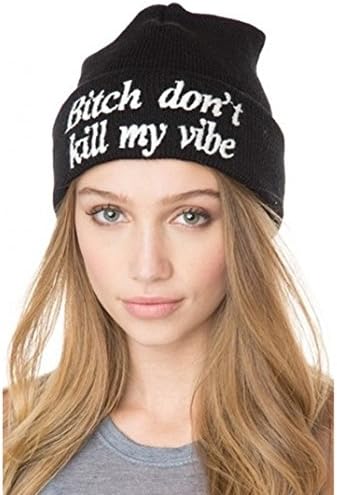 Winter Hat "Bitch do not kill my vibe" embroidery knitted cool beanies for women Color Black HT 04