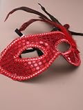 (RED)Ventetian Masquerade Feather Face Mask for Parties and Balls