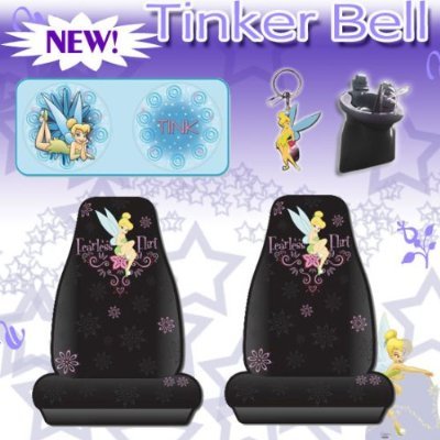 5 Pc Car Accessories- Tinkerbell Fearless Flirt Car Seat Covers Sundshade, Keychain and Air Vent Pocket Pouch