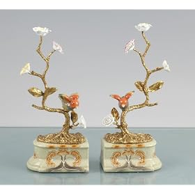Hand Painted Porcelain and Brass Decorative Bookends by Oriental