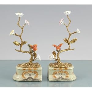 Hand Painted Porcelain and Brass Decorative Bookends