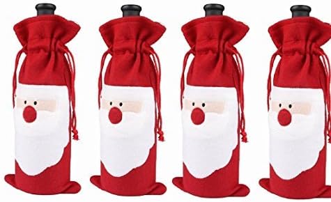 YEDAYS Christmas Santa Claus Red Wine Bottle Bag Cover Party Hotel Kitchen Table Decor Set of 4pcs