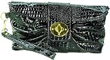 Vecceli Italy Crocodile Skin Embossed Black Clutch Handbag Designed by Ronella Lucci CL-113CROCBLK