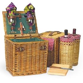 Vino 10.75H Willow basket w/wine & cheese service for 2