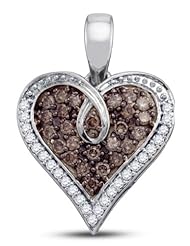 10K White Gold Round Brilliant Cut Prong Set Chocolate Brown and White Diamond Heart Pendant - (1/2 cttw.)