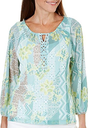 Hearts of Palm Womens Tribal Touch Peasant Top X-Large Slate blue