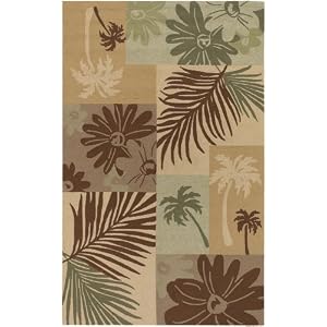 Home Weavers Cabana Joe Outdoor Kaui 8-Feet Round Hand Hooked Rug, neutral tropics pattern by Home Weavers