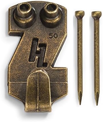 HangZ 30005 Gallery Picture Hooks, 50lb, Antique Brass, 2-Pack