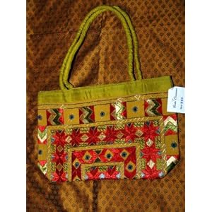 Yellow-green,pink Boho Banjara Gypsy India Sari Tapestry Handbag Purse