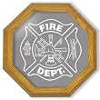 Maltese Cross Firefighter Etched Mirror - Solid Oak Octagon Framed Wall Mirror, 20 inches